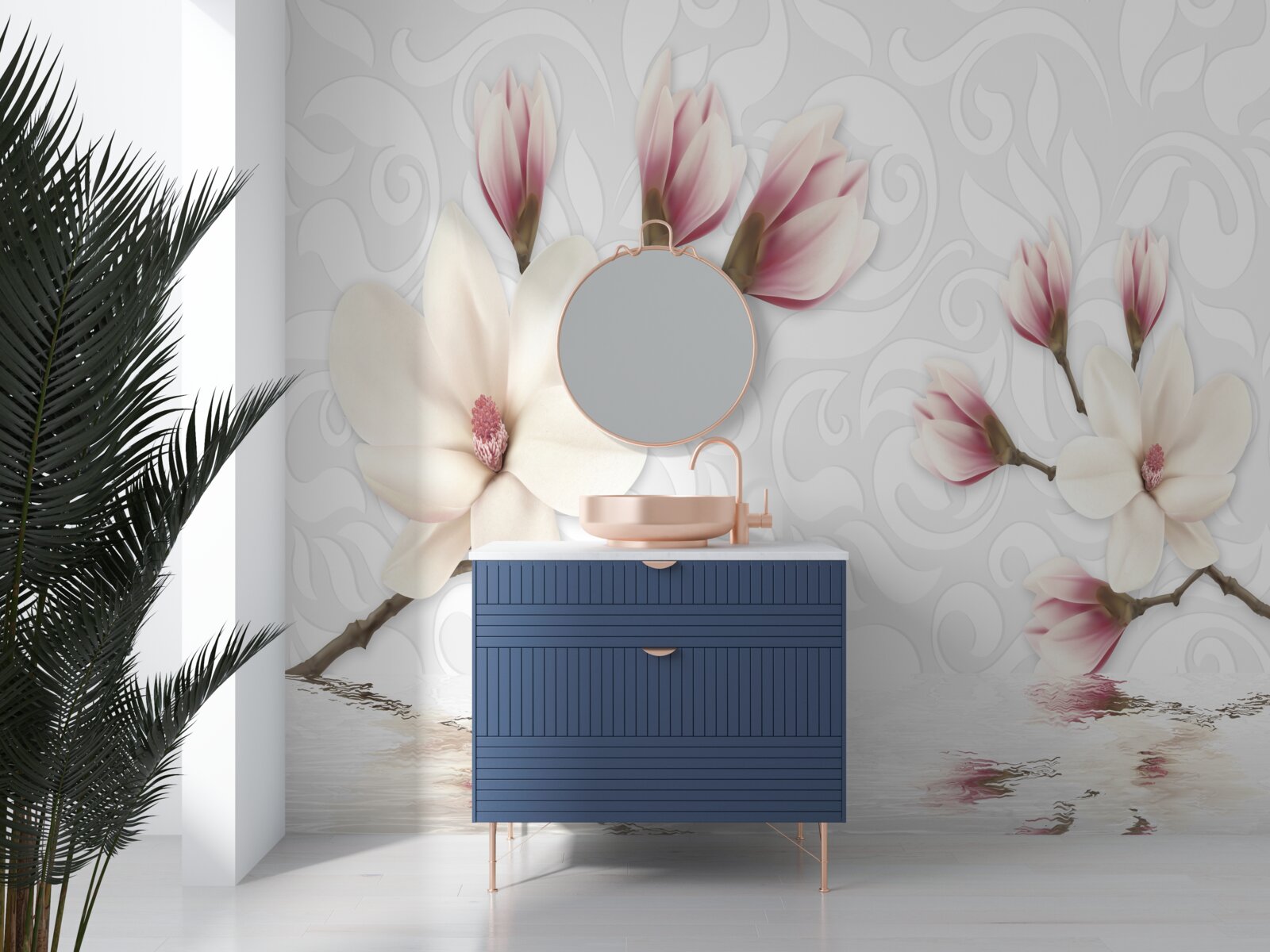 Papier peint il y a des fleurs blanches et roses au bord de l'eau