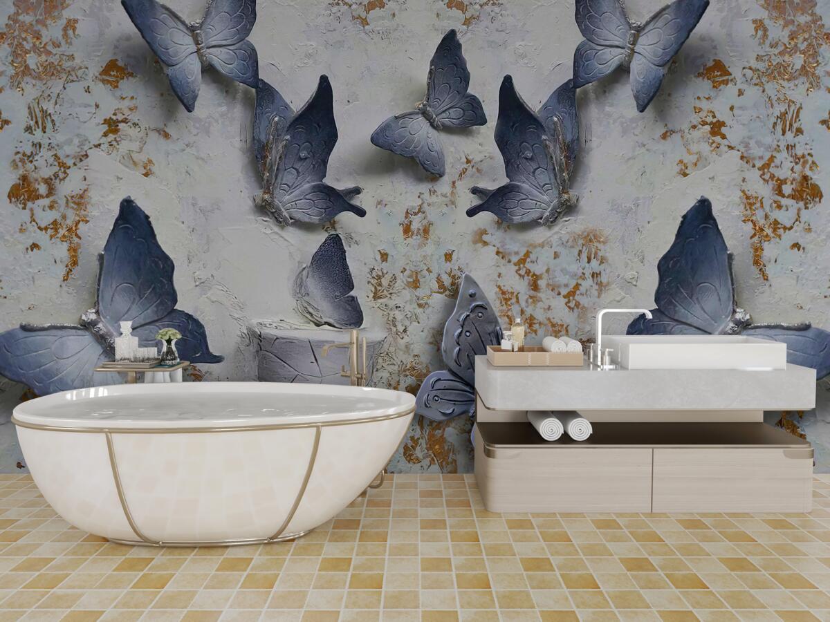 Papier peint grands papillons bleus