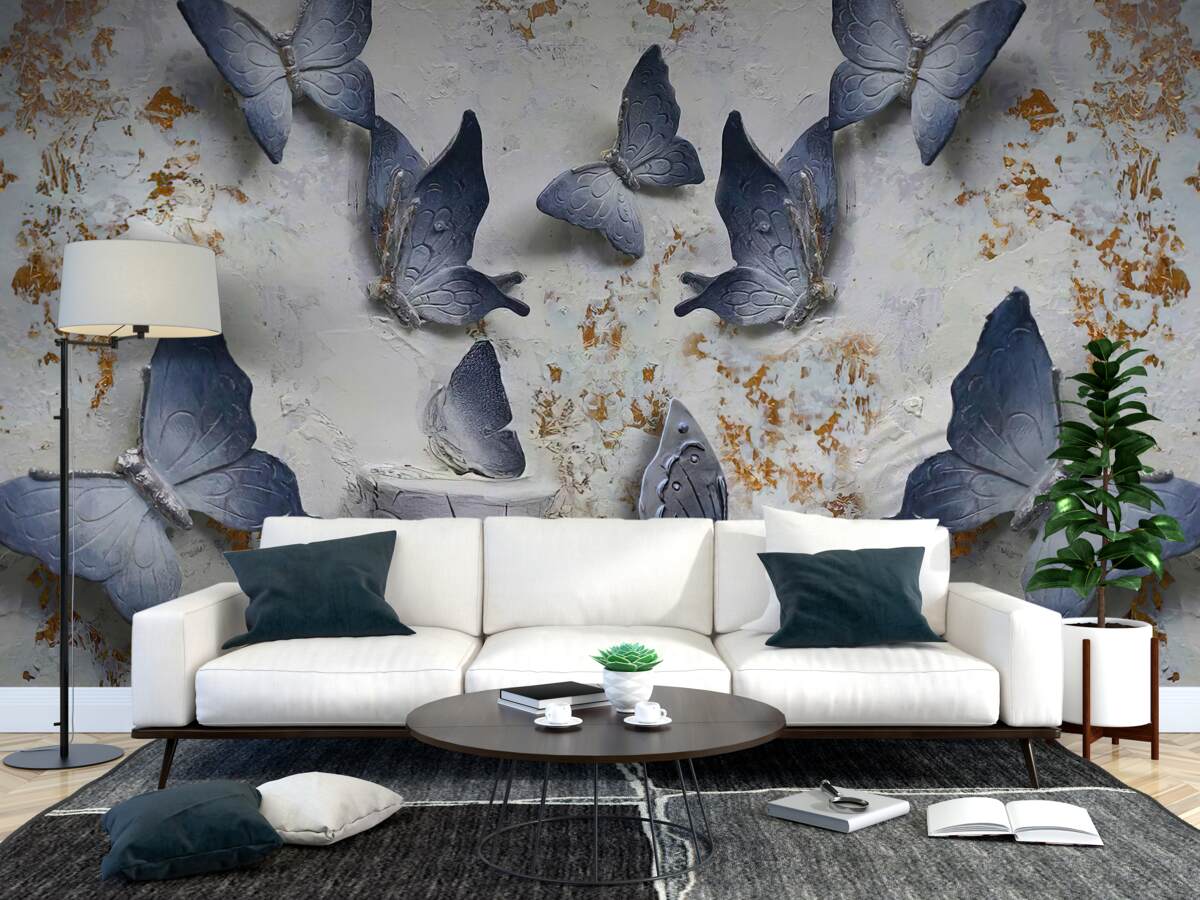 Papier peint grands papillons bleus