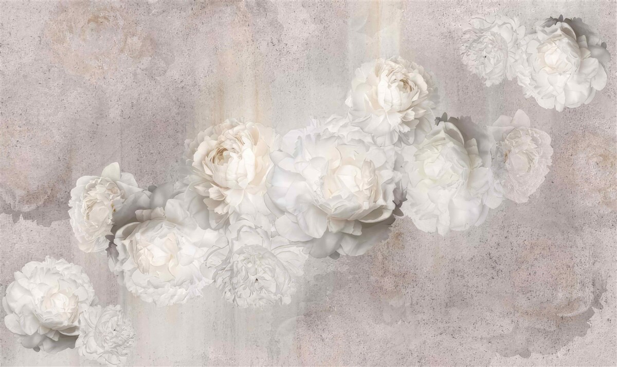 Papier peint grandes fleurs blanches