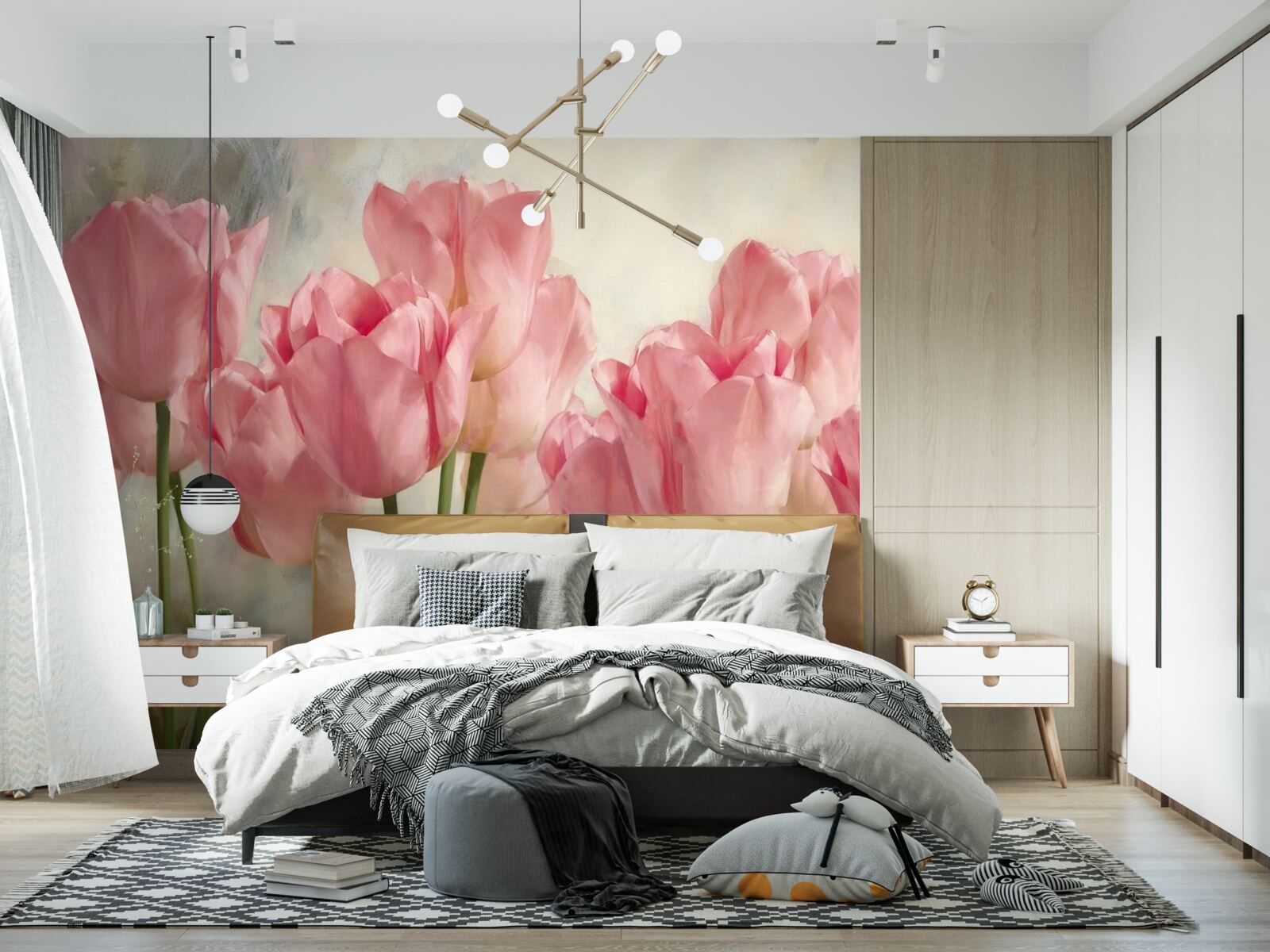 Papier peint tulipes roses en fleurs