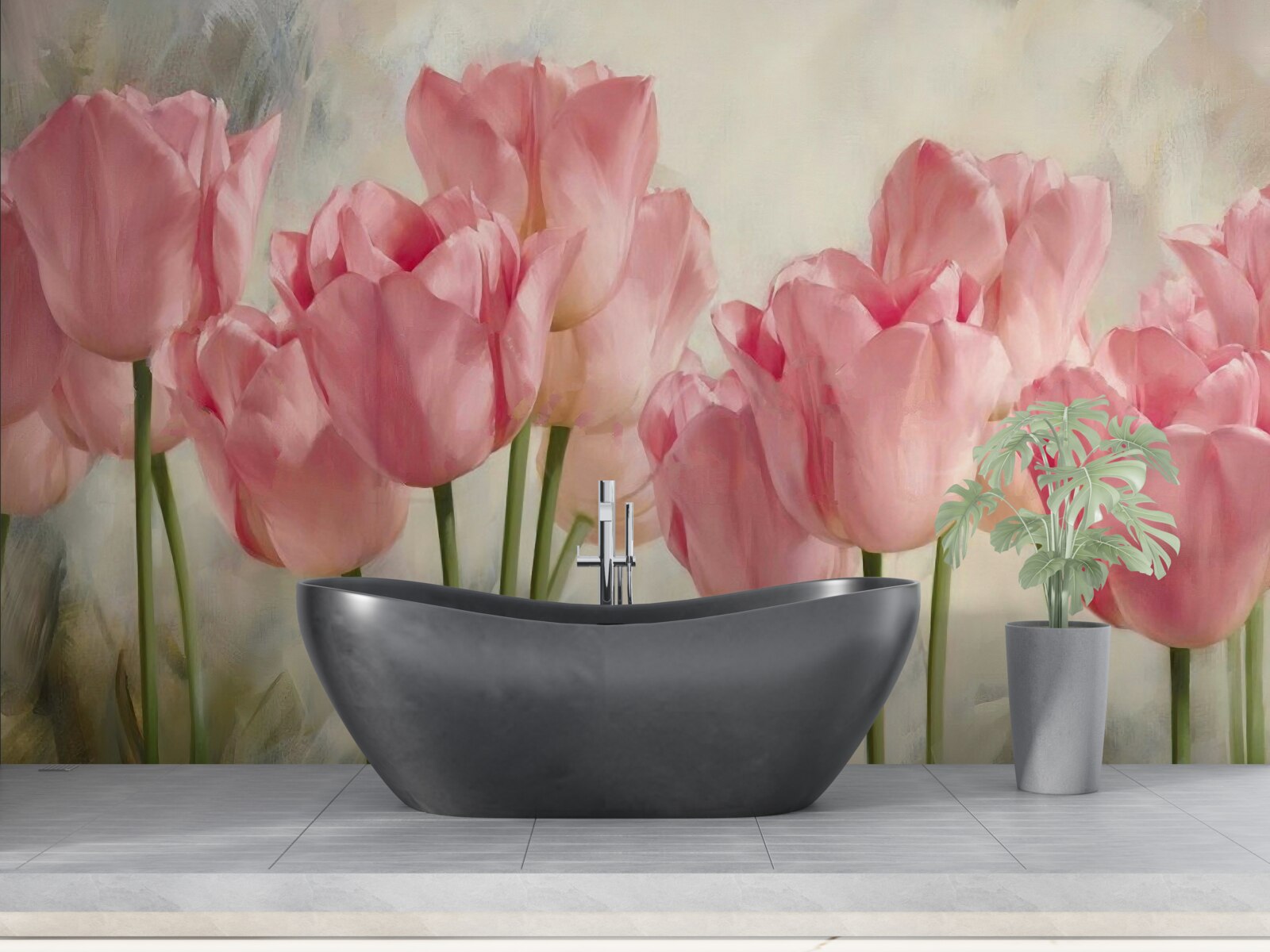 Papier peint tulipes roses en fleurs