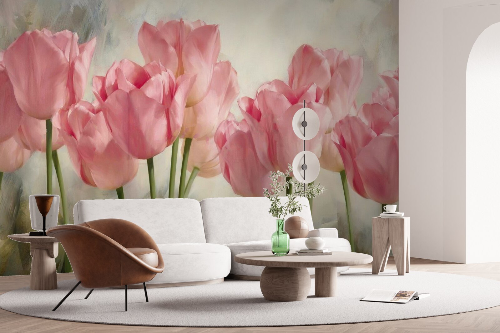 Papier peint tulipes roses en fleurs