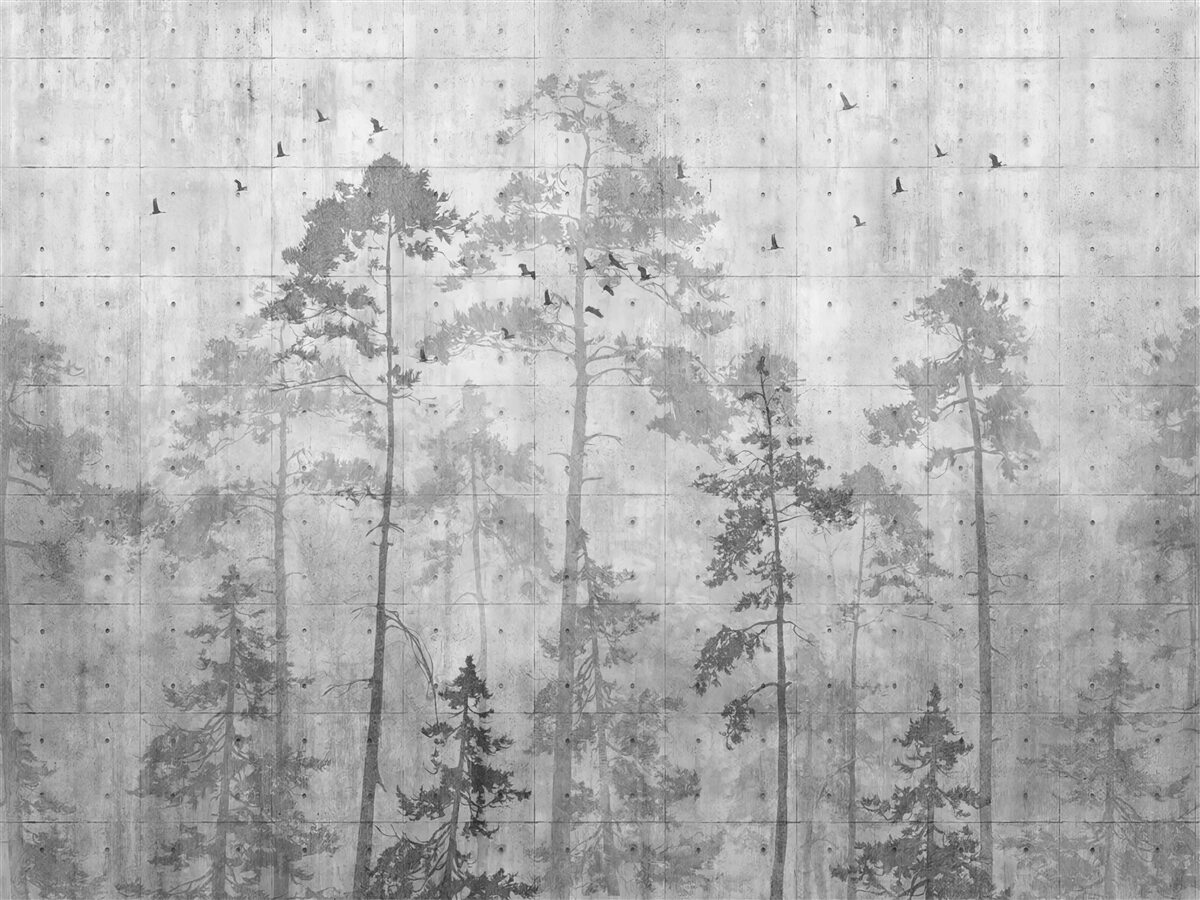 Papier peint forêt en noir et blanc