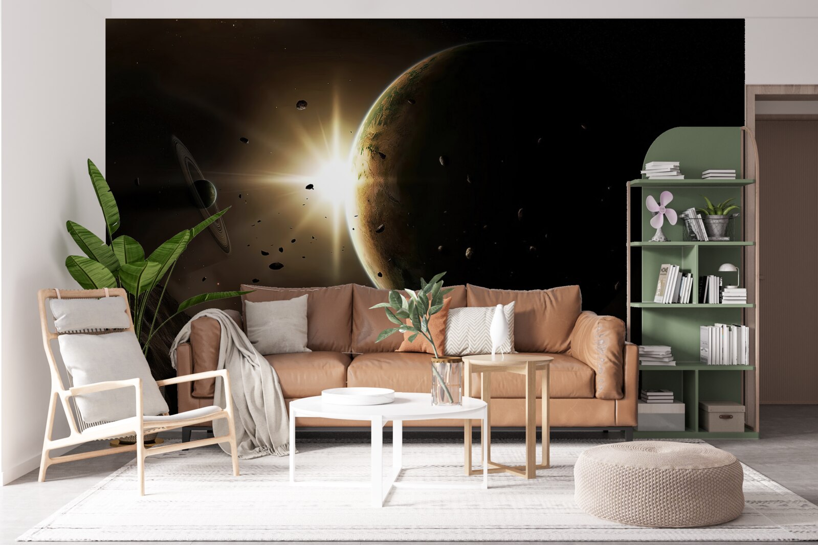 Papier peint des planètes et des comètes qui passent en trombe