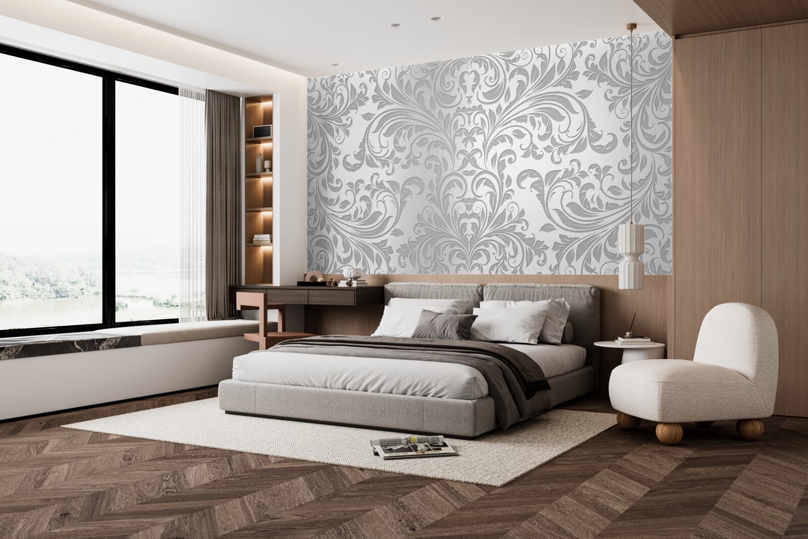 Papier peint Papier peint avec des motifs tourbillonnants gris