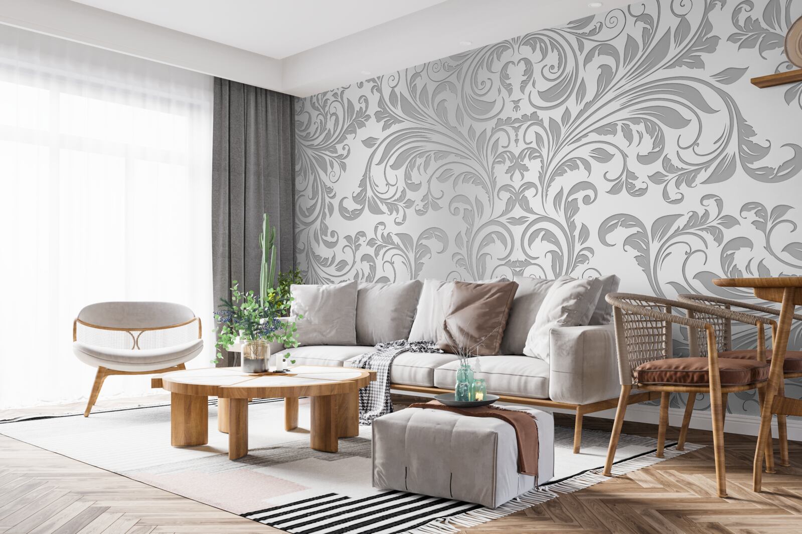 Papier peint Papier peint avec des motifs tourbillonnants gris