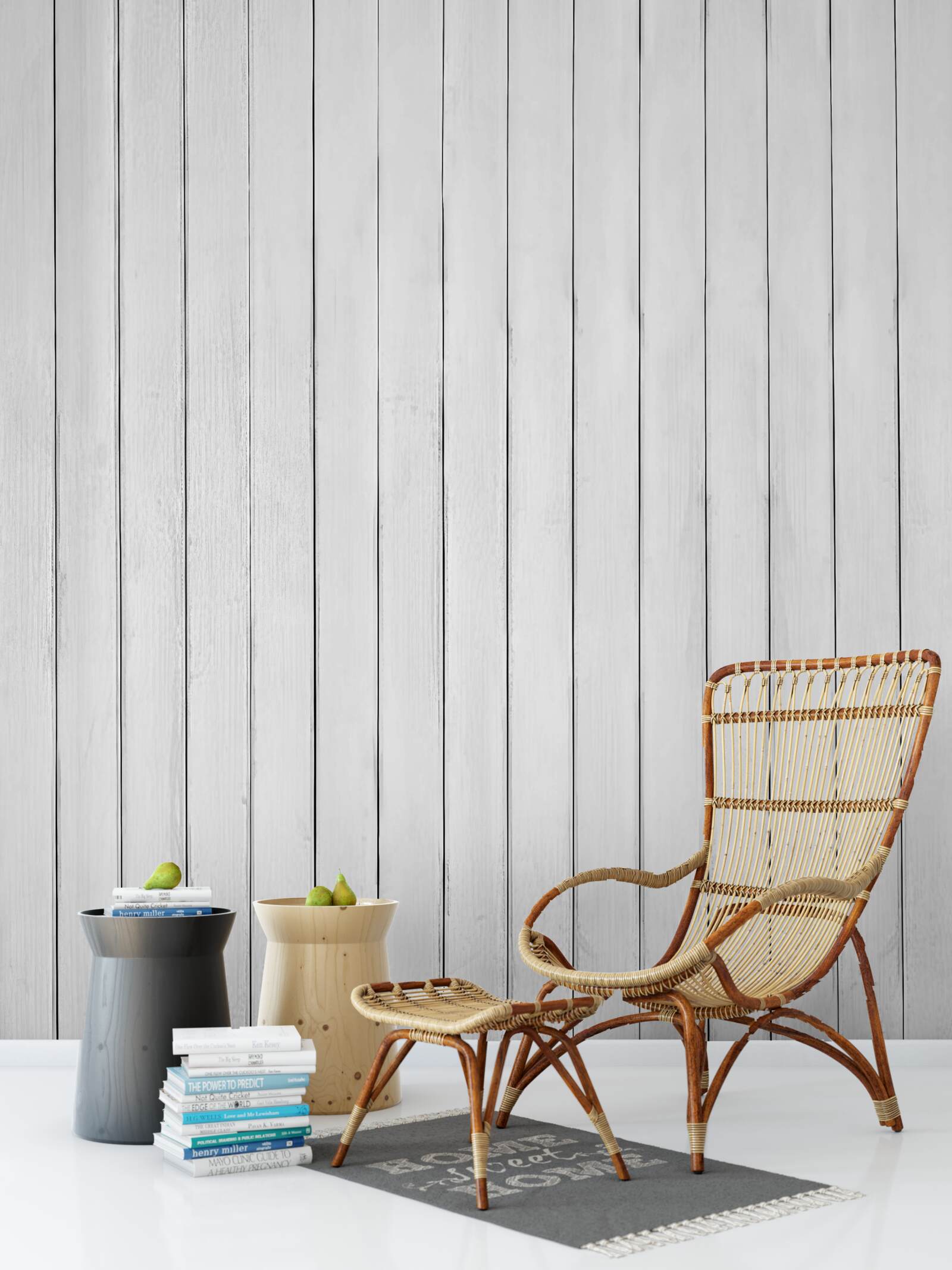 Papier peint clôture en bois blanc