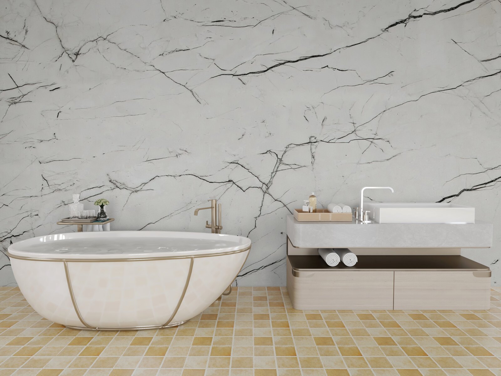 Papier peint marbre blanc avec de fines veines foncées