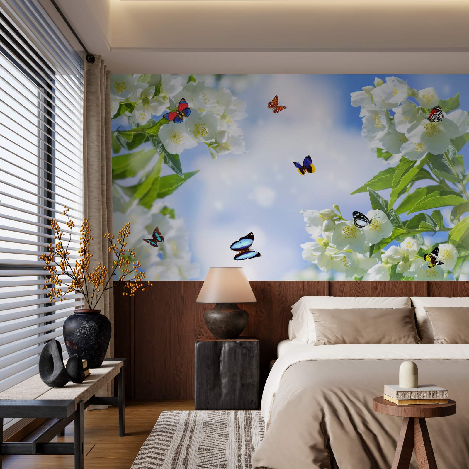 Papier peint les papillons volent dans les fleurs