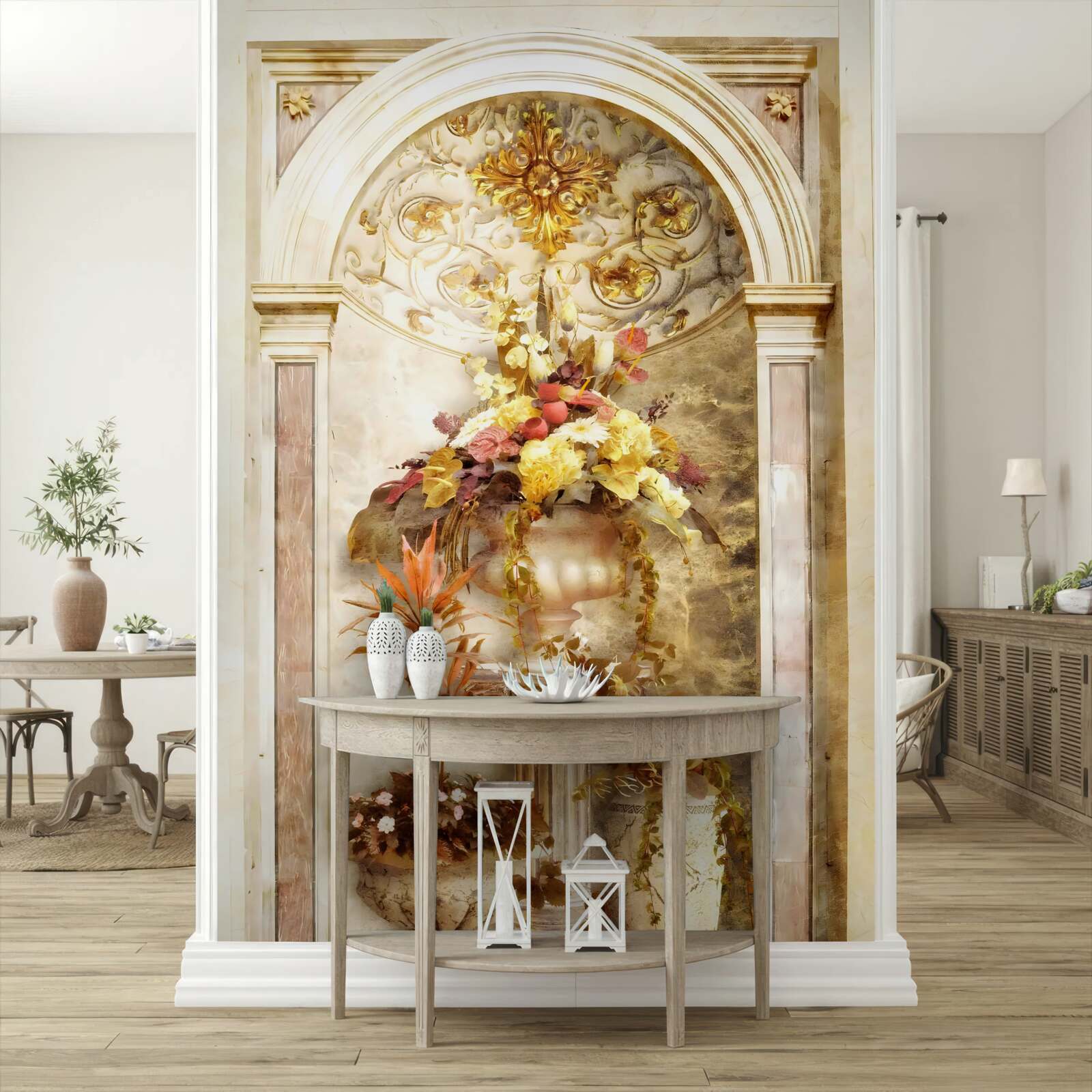 Papier peint fleurs dans des vases muraux