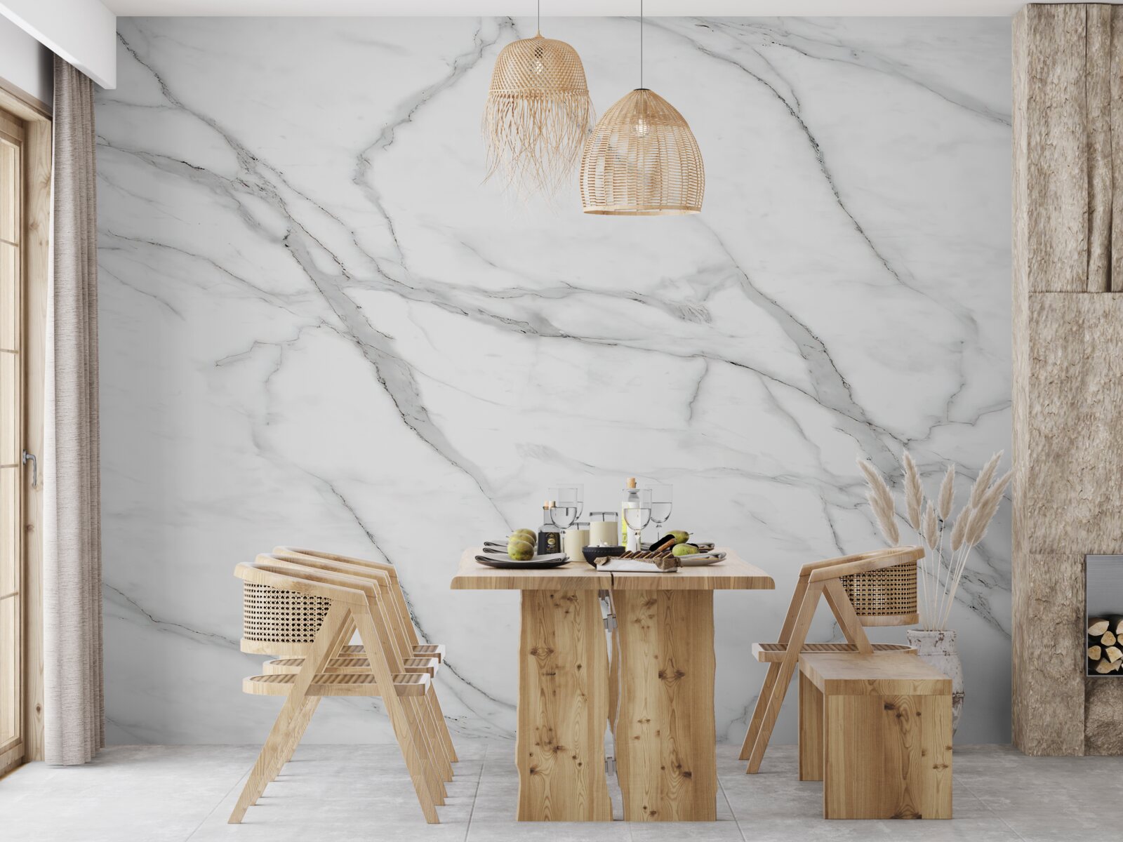 Papier peint mur rayé gris clair