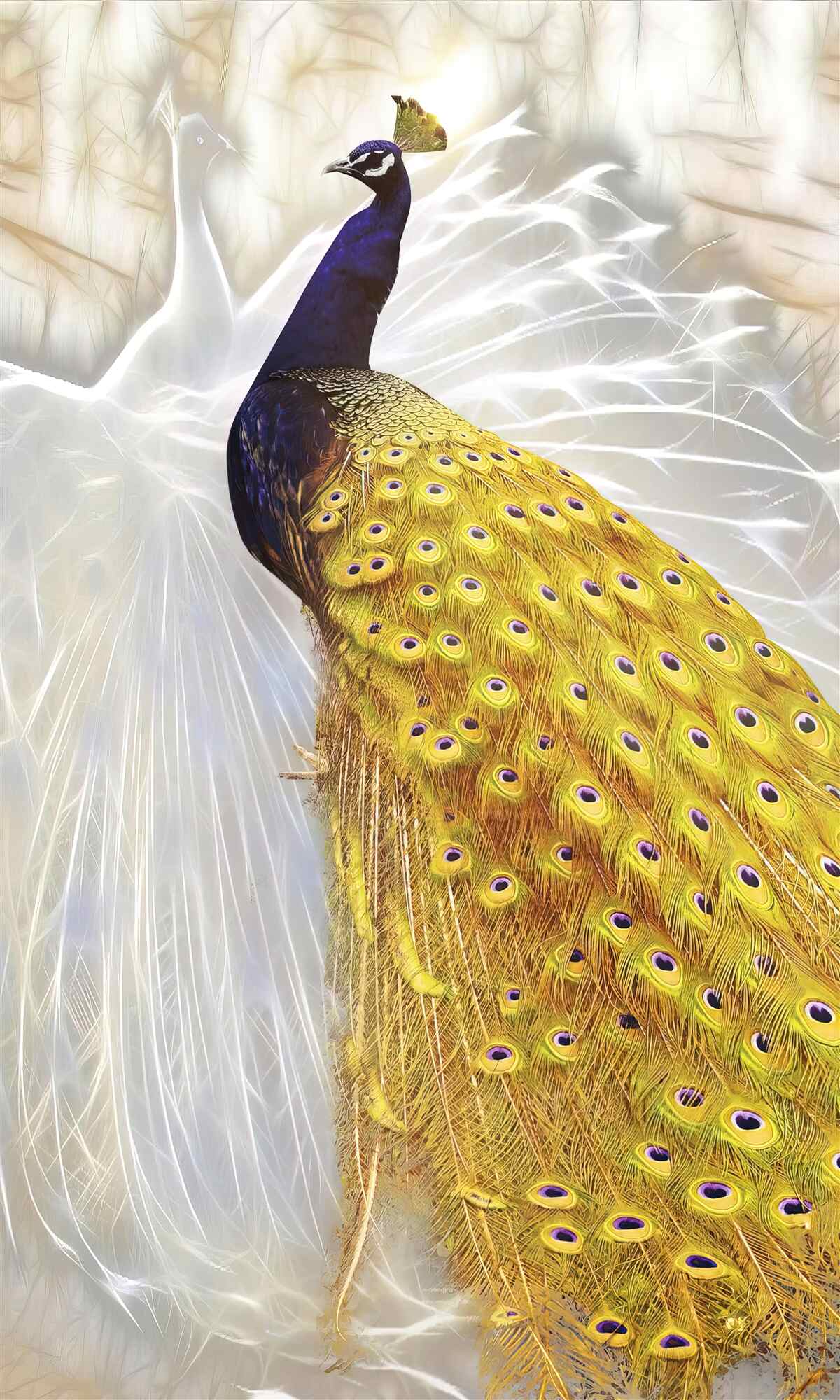 Papier peint oiseau aux plumes d'or