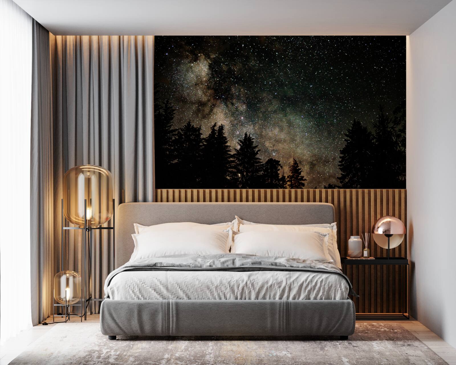 Papier peint la forêt la nuit et le ciel étoilé