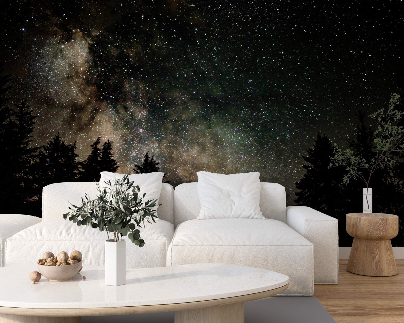 Papier peint la forêt la nuit et le ciel étoilé