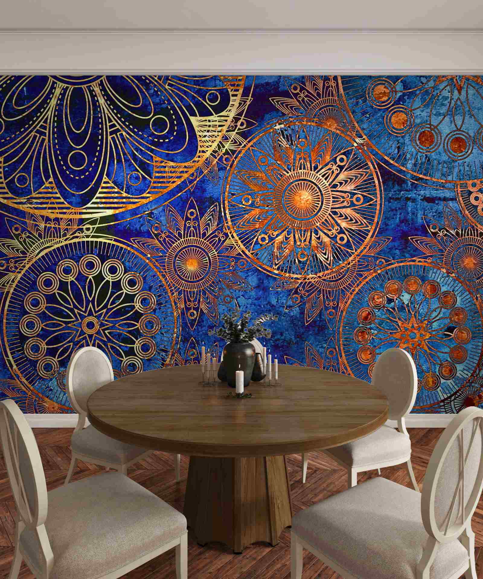 Papier peint divers cercles ondulés en or