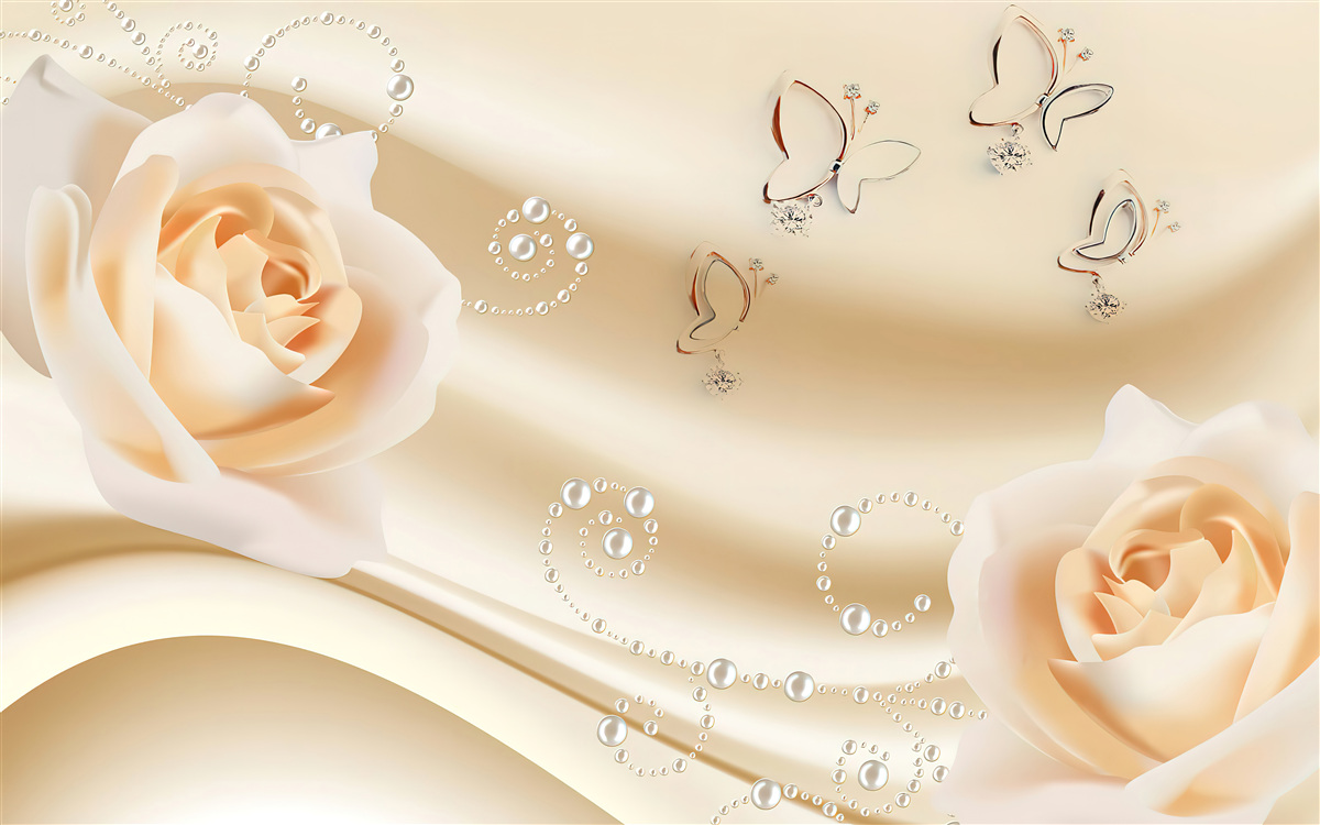 Papier peint un tissu de couleur crème et une paire de roses