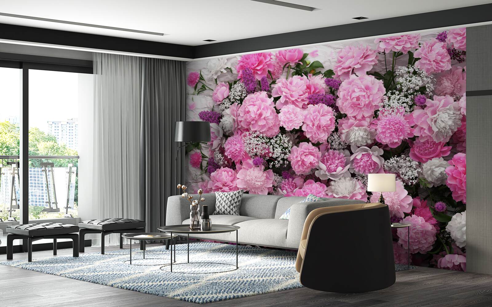 Papier peint un grand nombre de pivoines roses