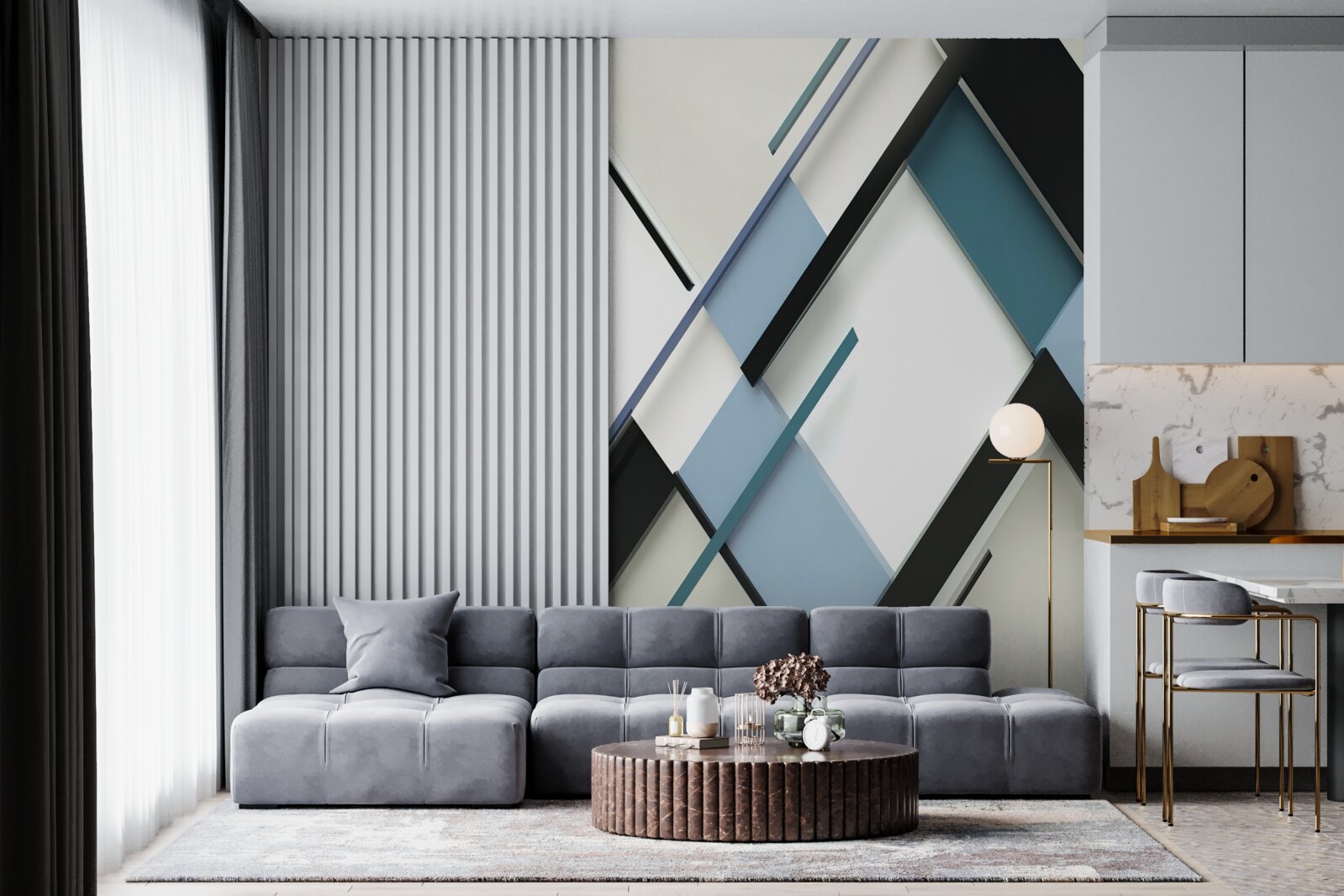 Papier peint lignes bleues et noires