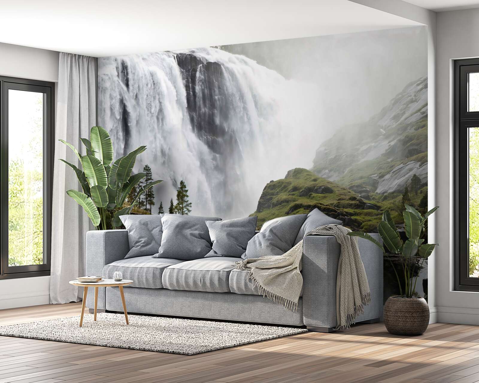 Papier peint majestueuse chute d'eau en cascade