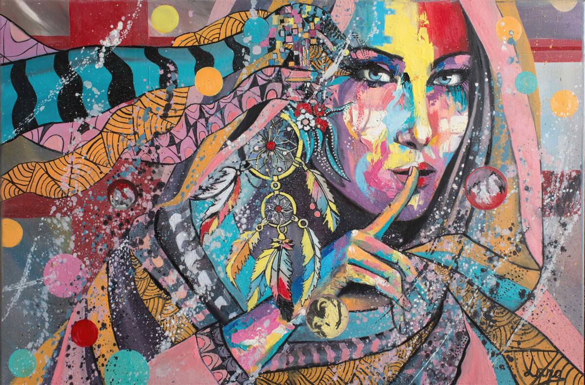 Papier peint illustration d'une jeune fille aux couleurs vives