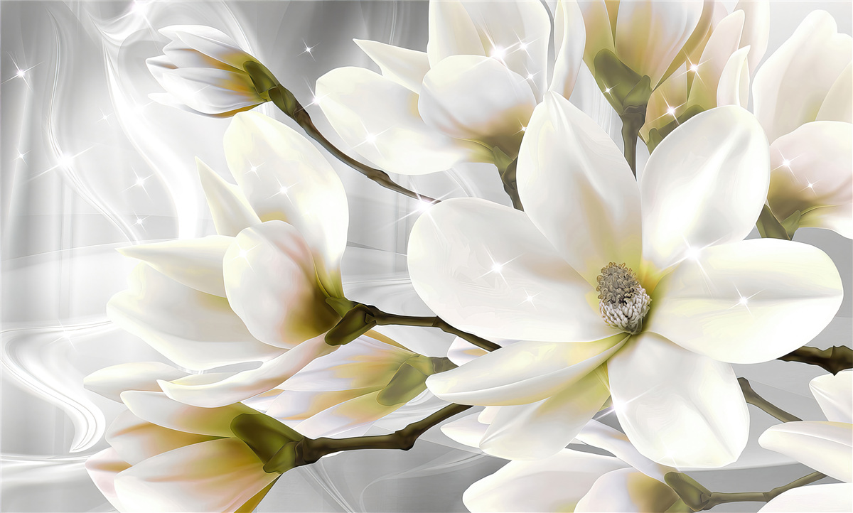 Papier peint grandes fleurs blanches comme la neige