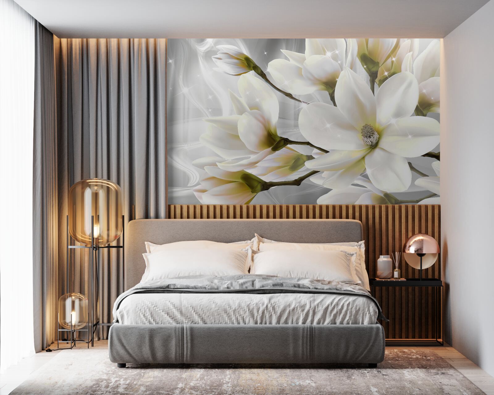 Papier peint grandes fleurs blanches comme la neige