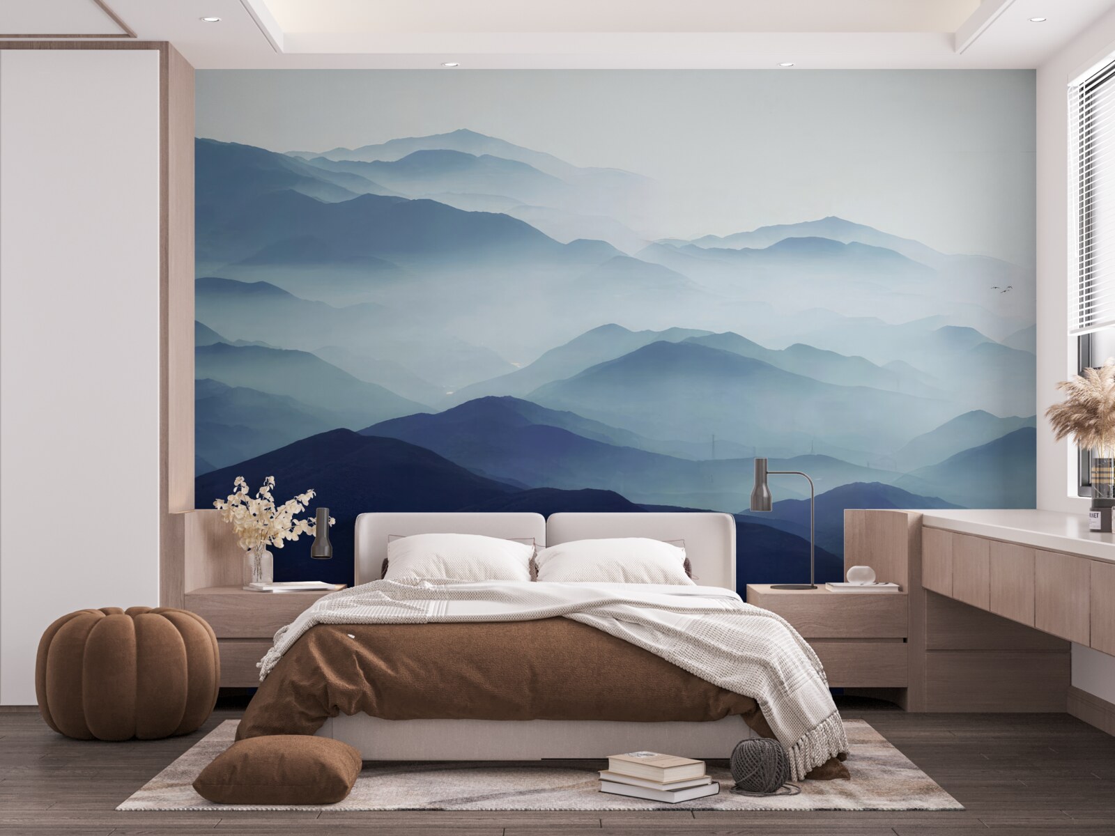 Papier peint collines enveloppées d'un épais brouillard