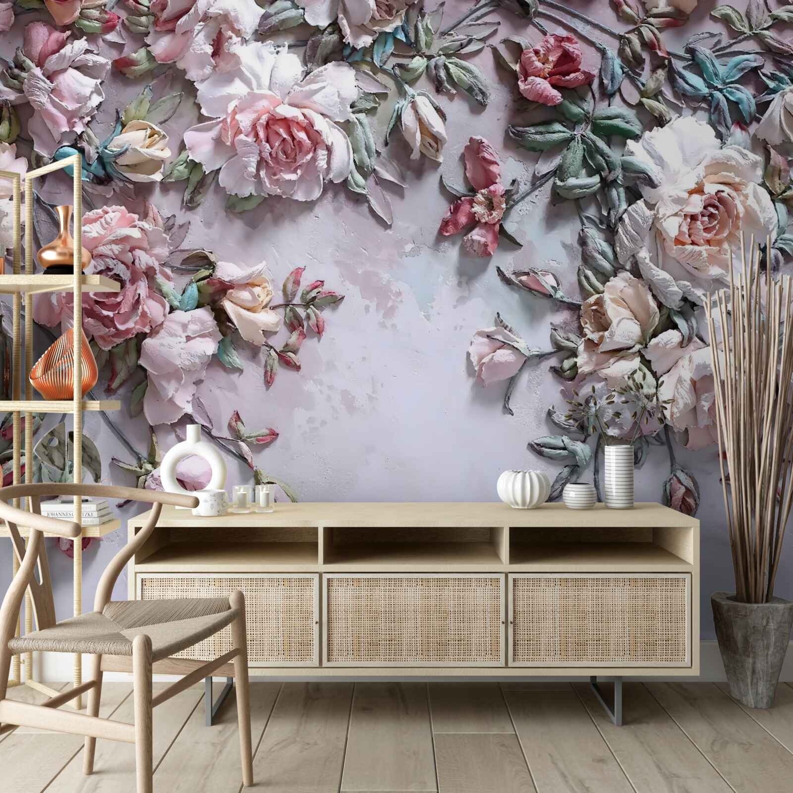 Papier peint roses sur les branches
