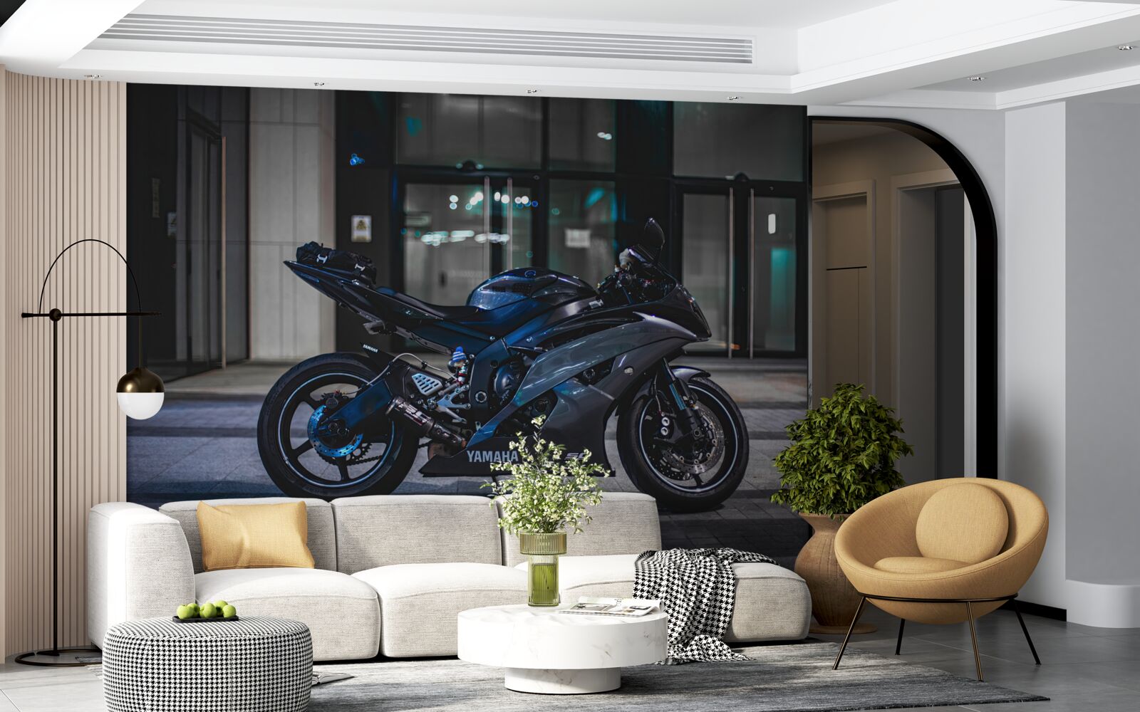 Papier peint moto bleu foncé laissée sur le parking