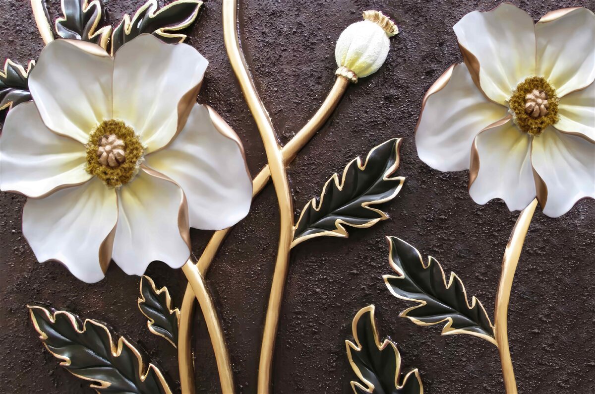 Papier peint grandes fleurs blanches