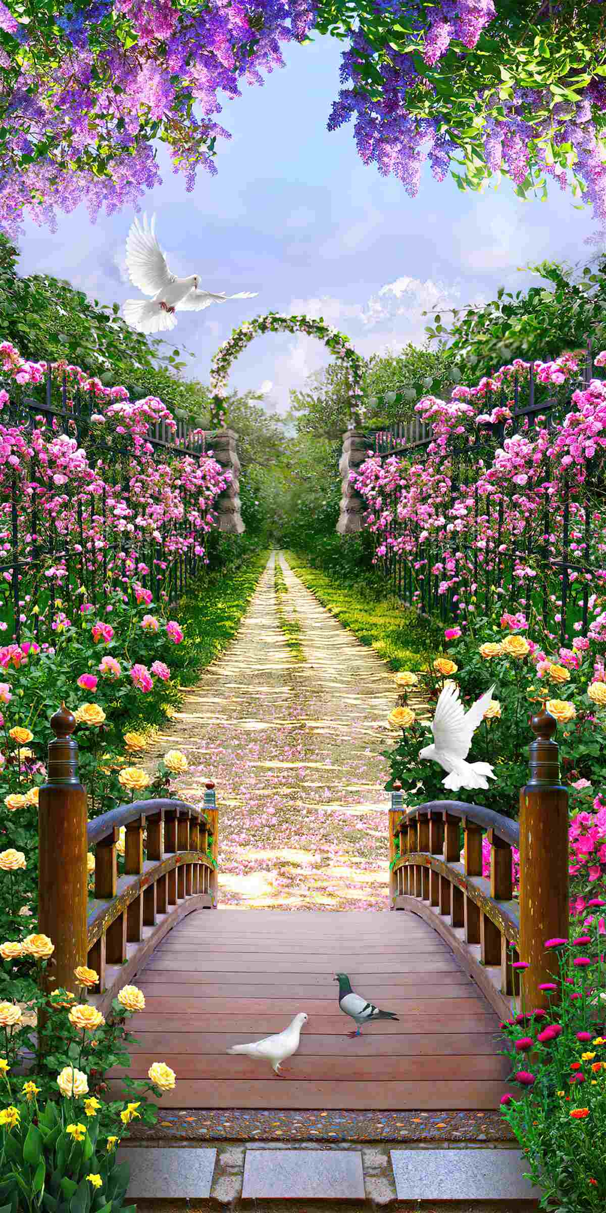 Papier peint transition vers le jardin de fleurs
