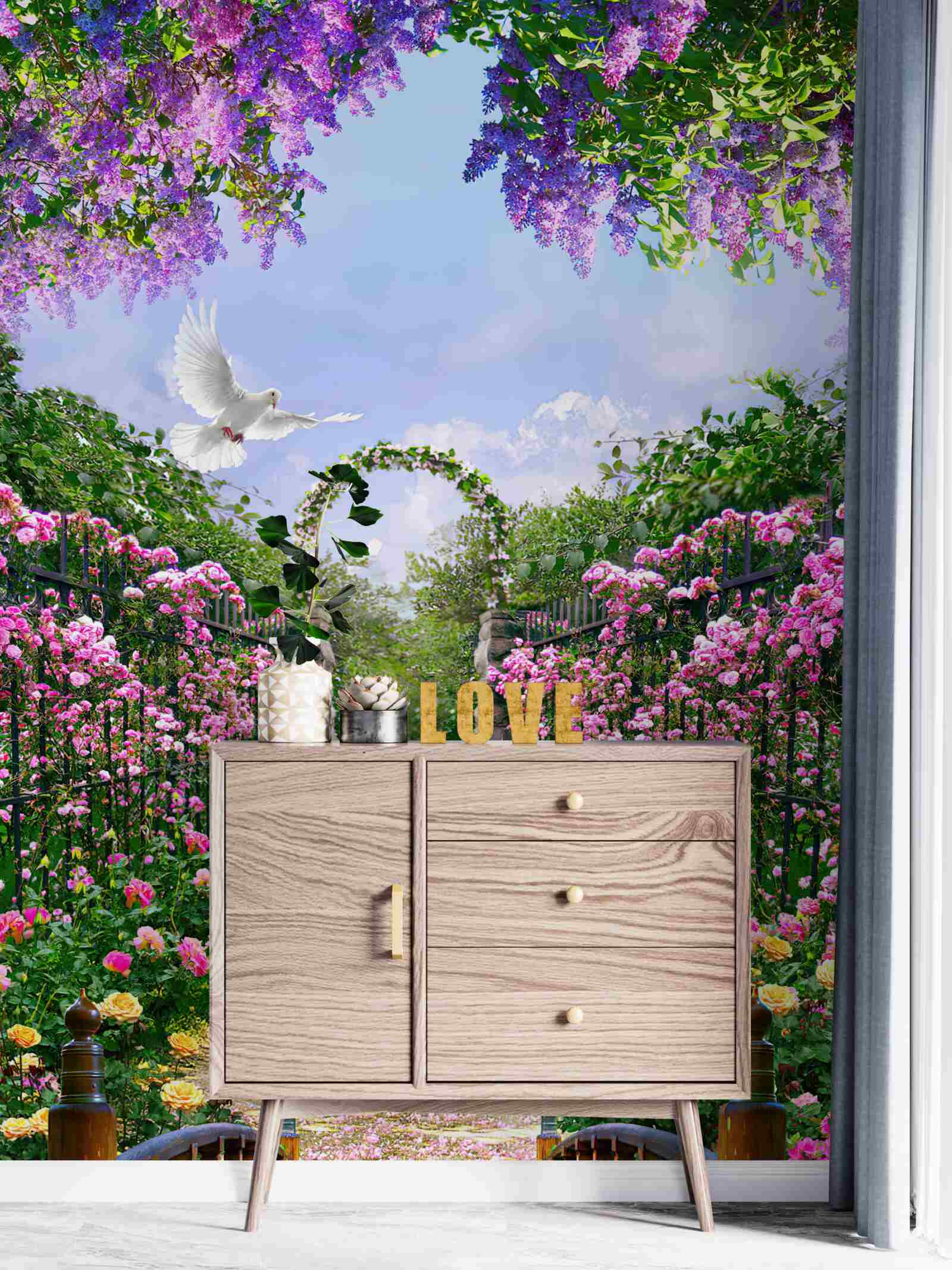 Papier peint transition vers le jardin de fleurs