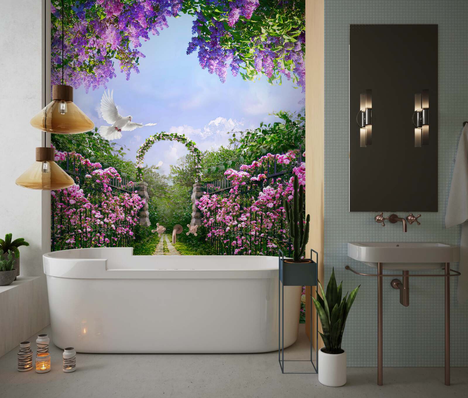 Papier peint transition vers le jardin de fleurs