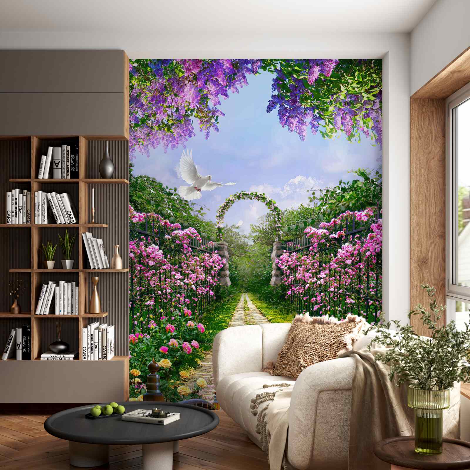 Papier peint transition vers le jardin de fleurs