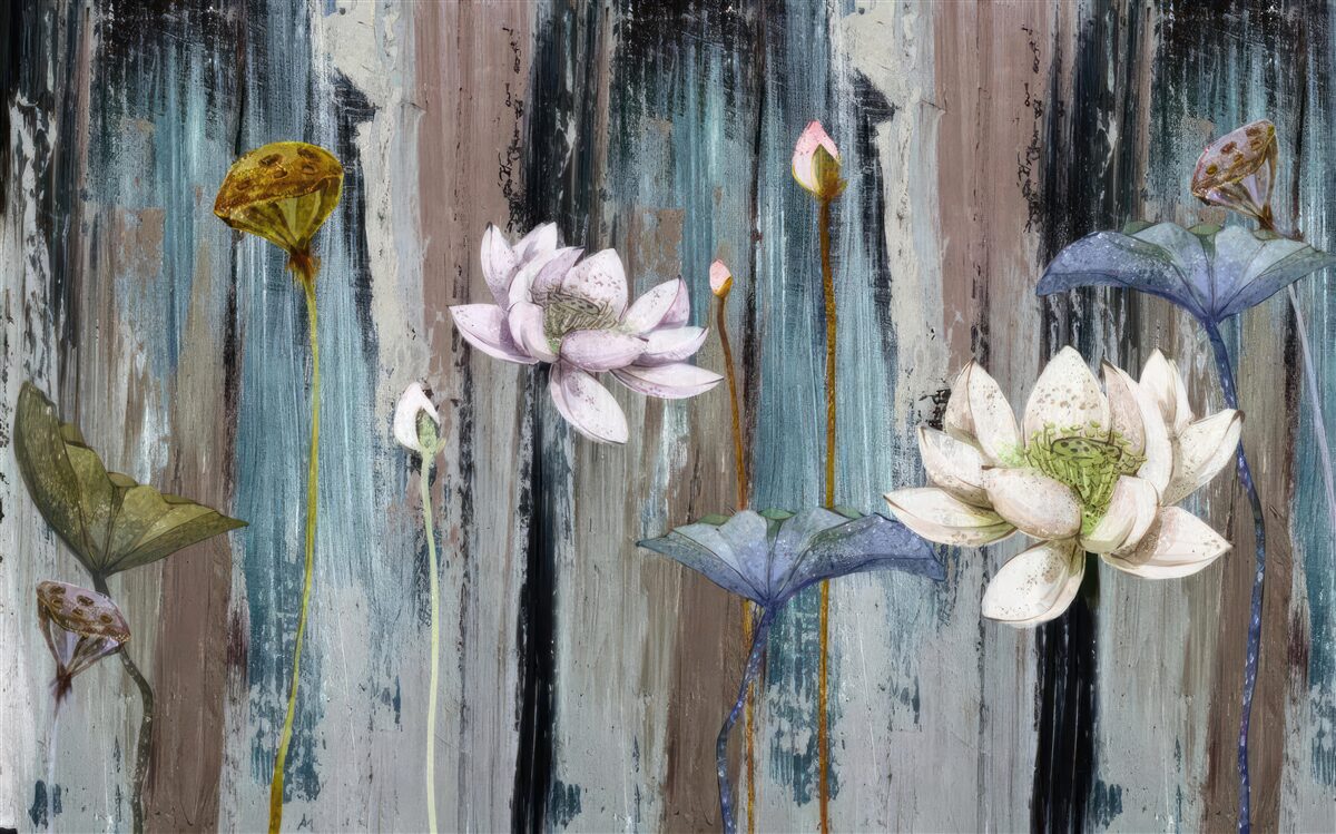 Papier peint peintures et traits floraux