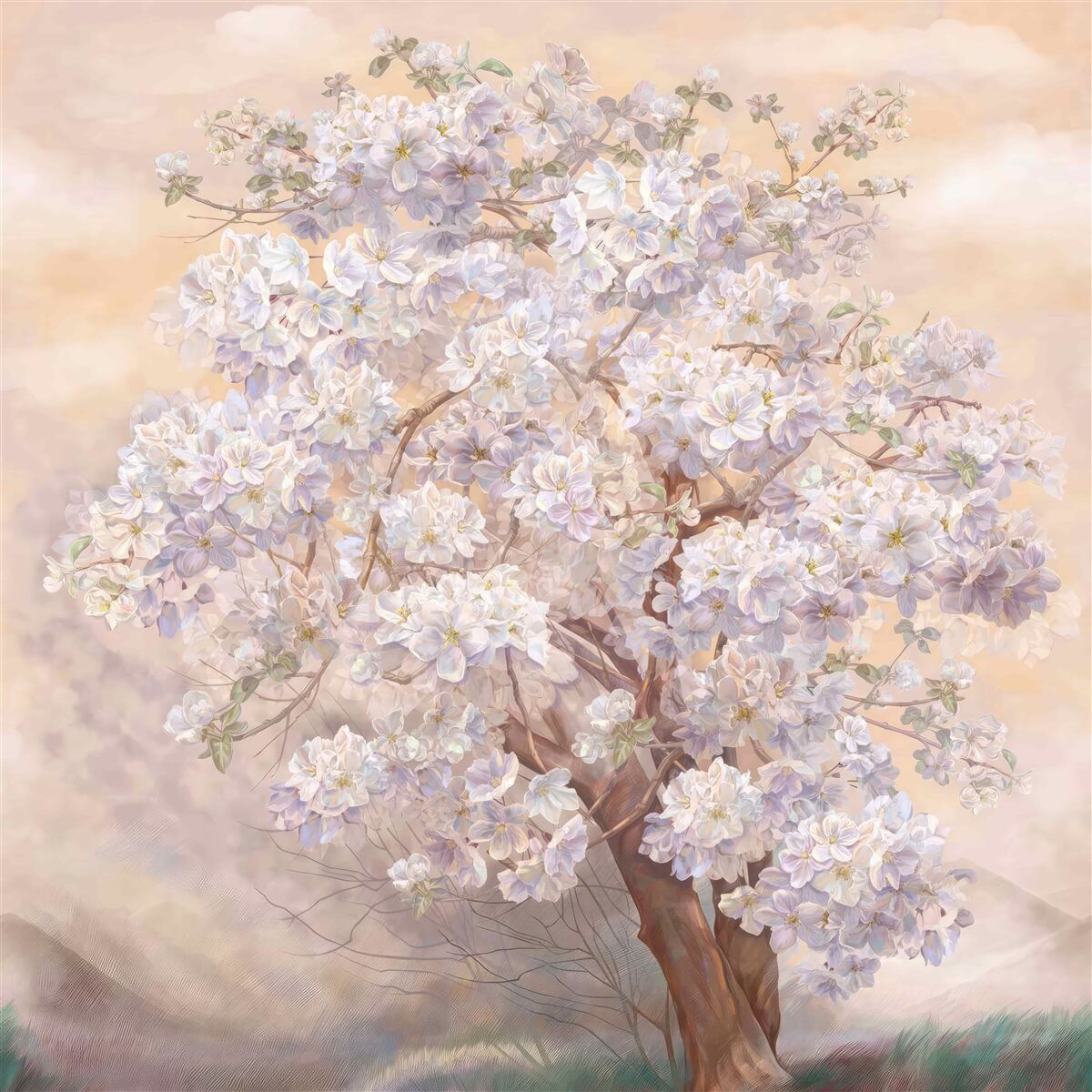 Papier peint grand arbre en fleurs