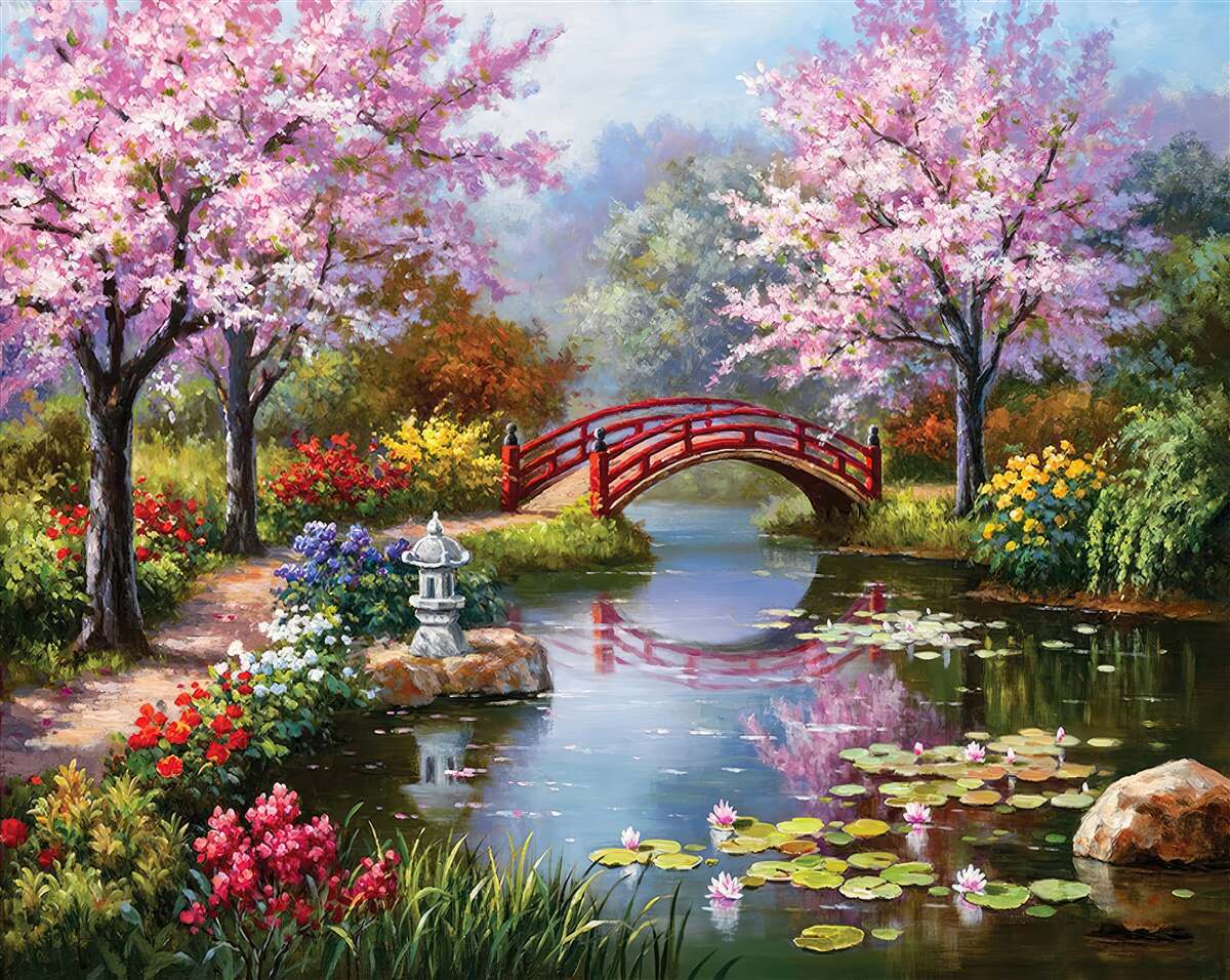 Papier peint jardin fleuri de style chinois