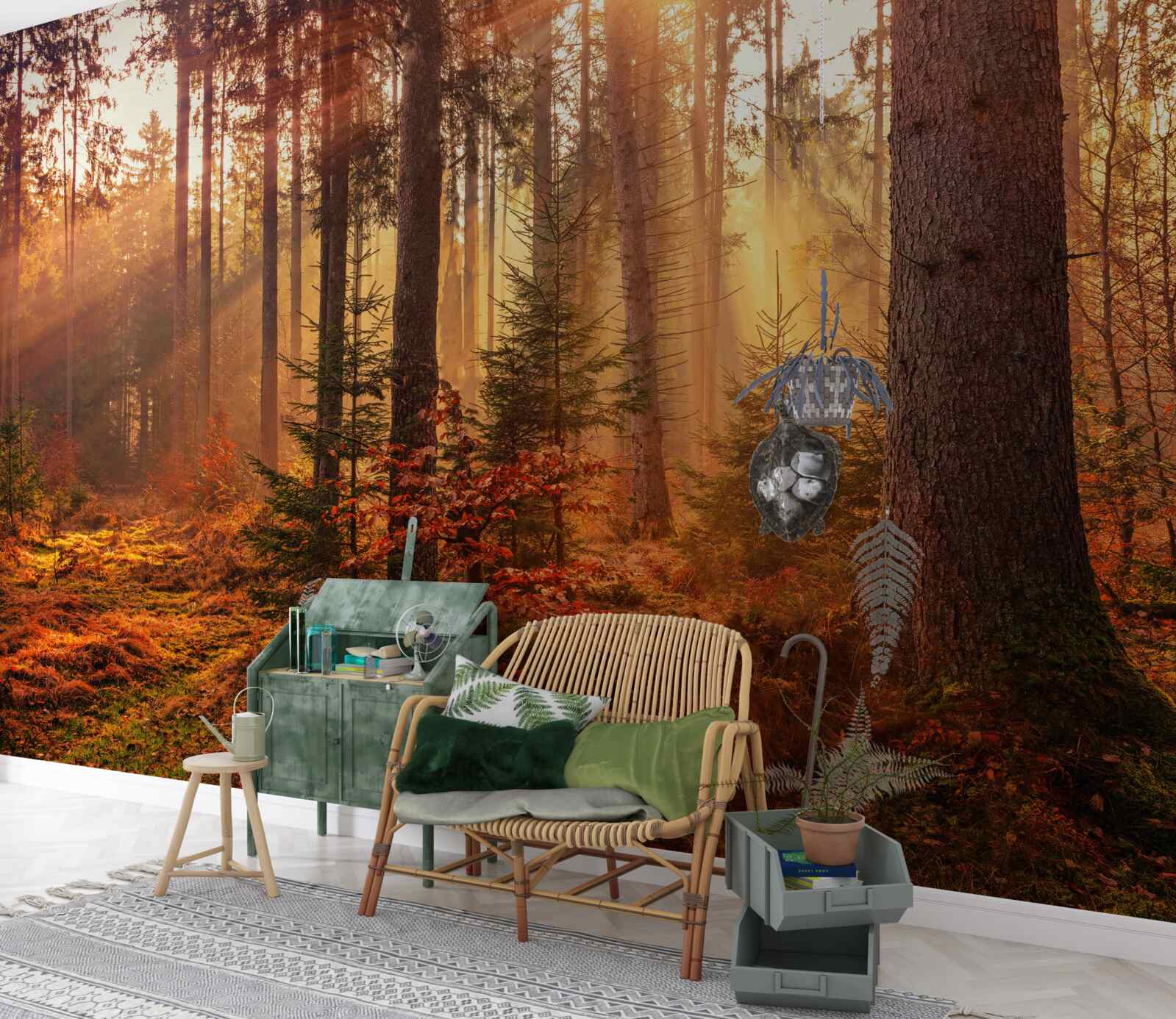 Papier peint Le soleil filtre à travers la forêt d'automne