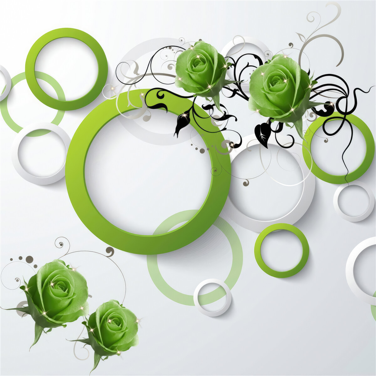 Papier peint cercles verts et roses