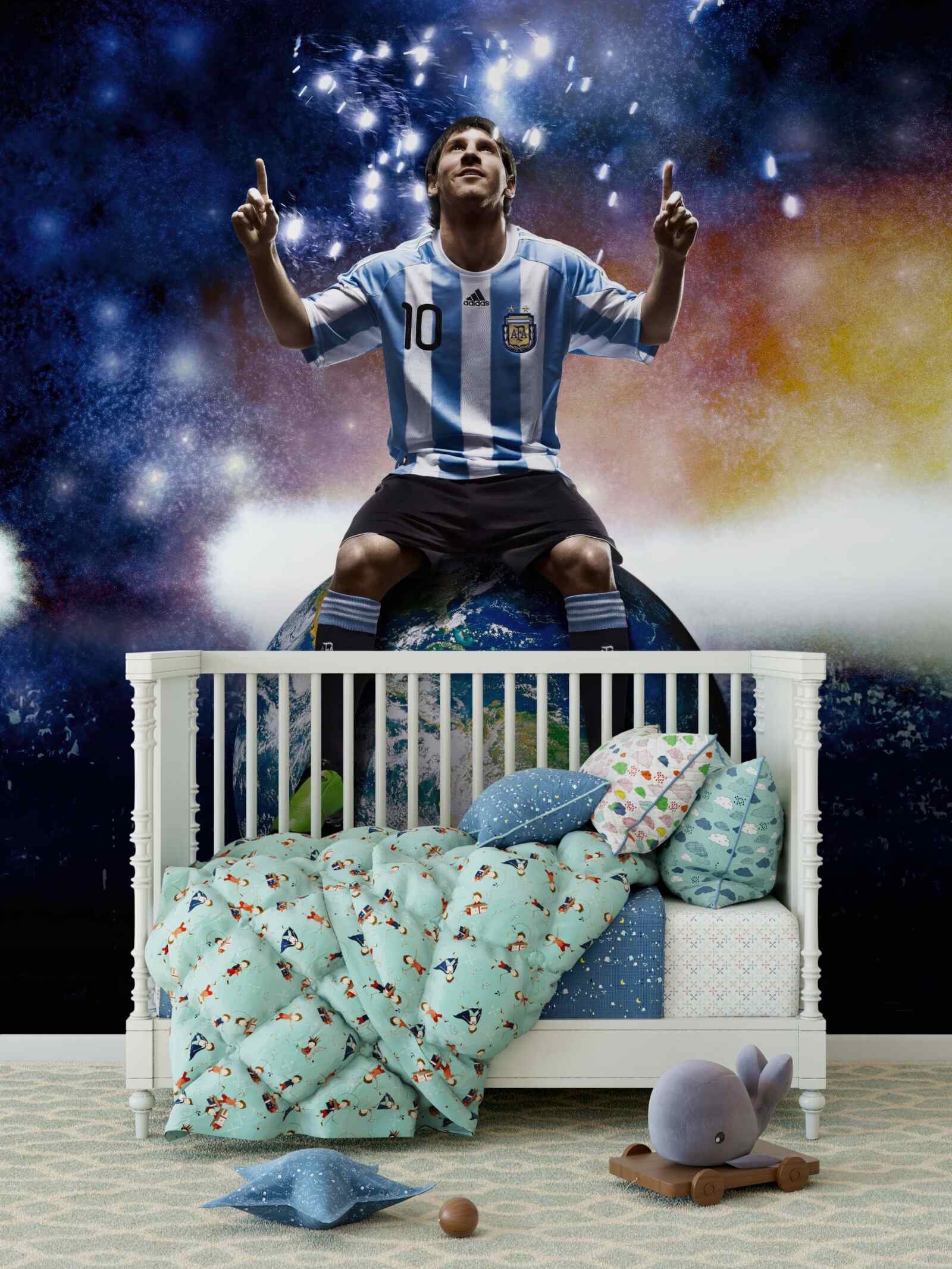 Papier peint messi au sol