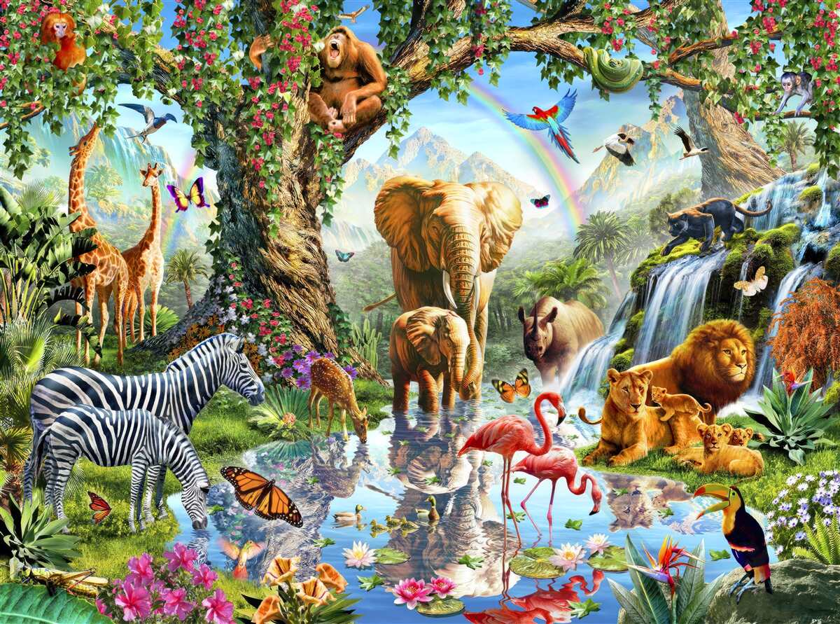 Papier peint une forêt remplie d'animaux divers