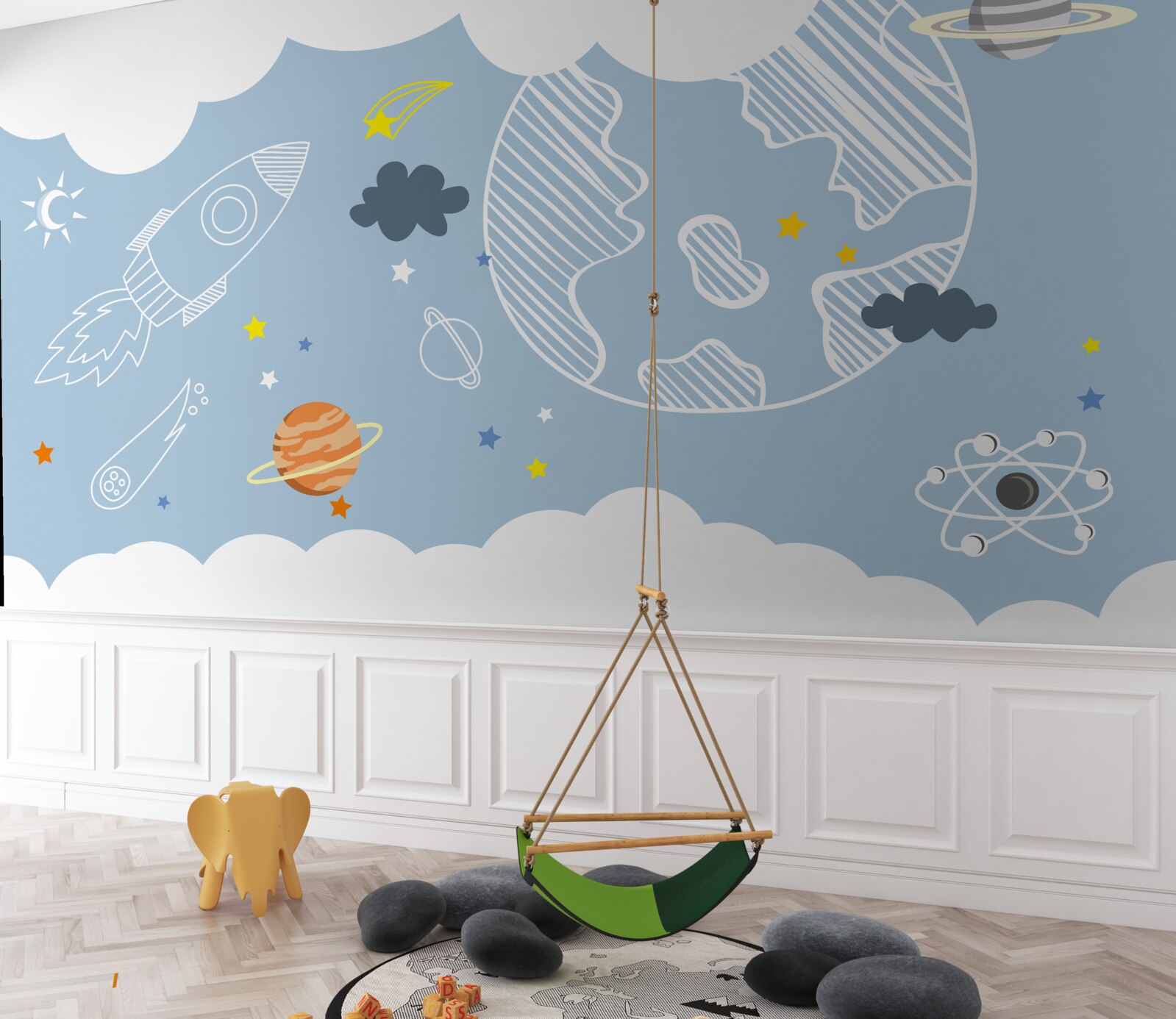 Papier peint image de l'espace sur fond bleu