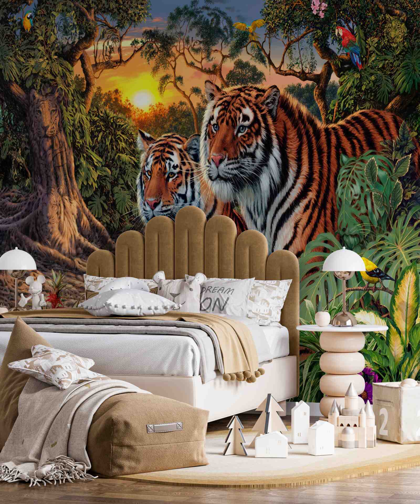 Papier peint famille de tigres dans les forêts
