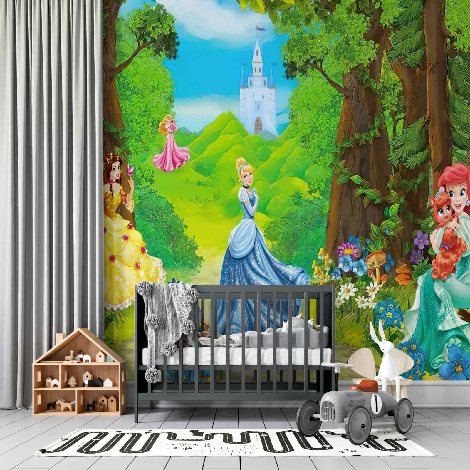 Papier peint princesses de dessins animés disney se promènent dans les bois