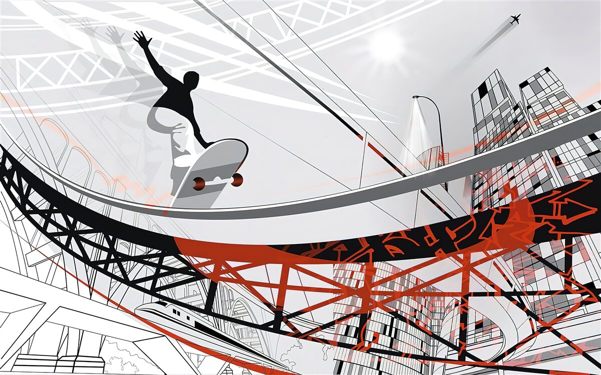 Papier peint jeune homme faisant du skateboard