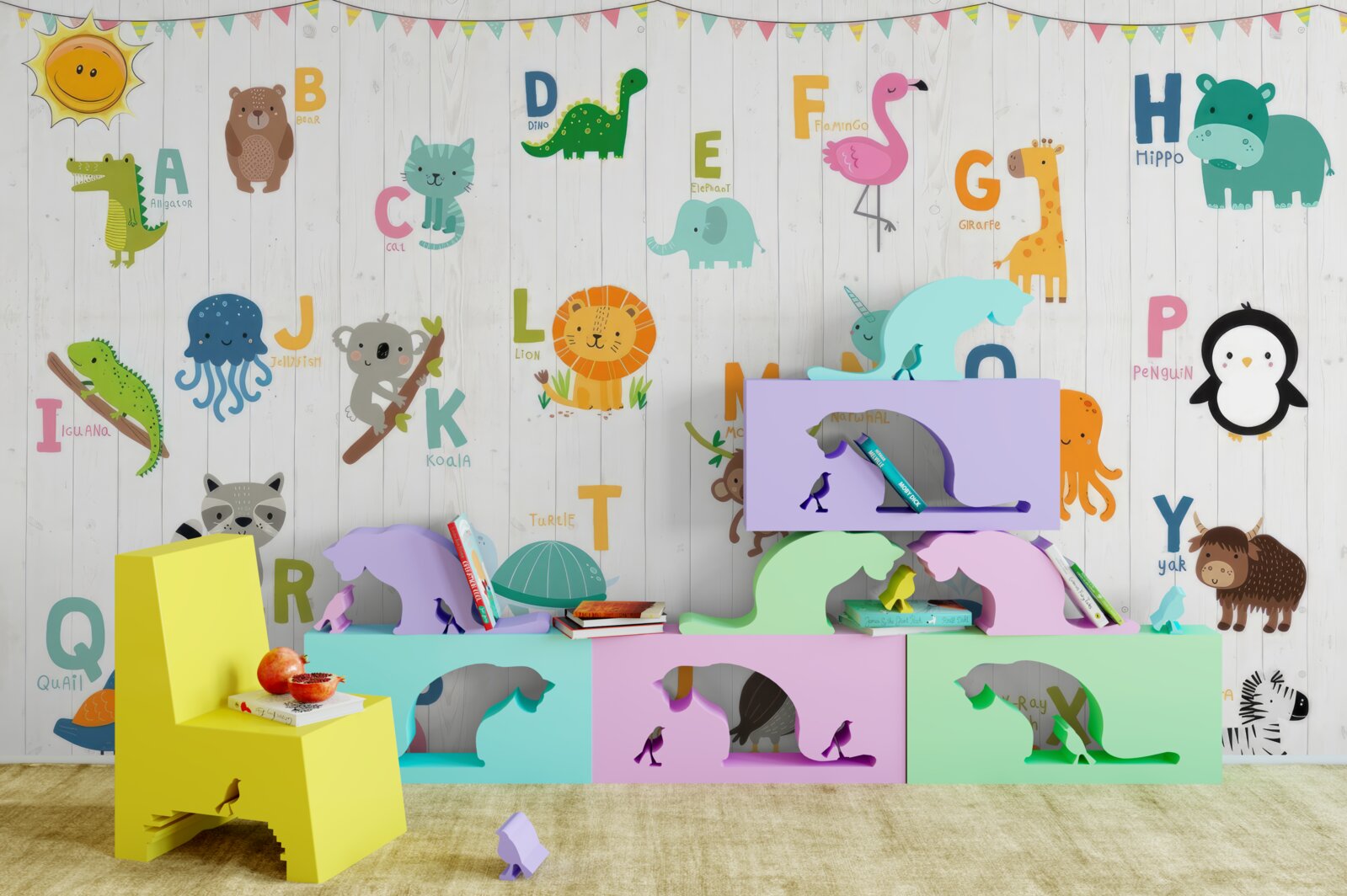 Papier peint alphabet avec des images d'animaux