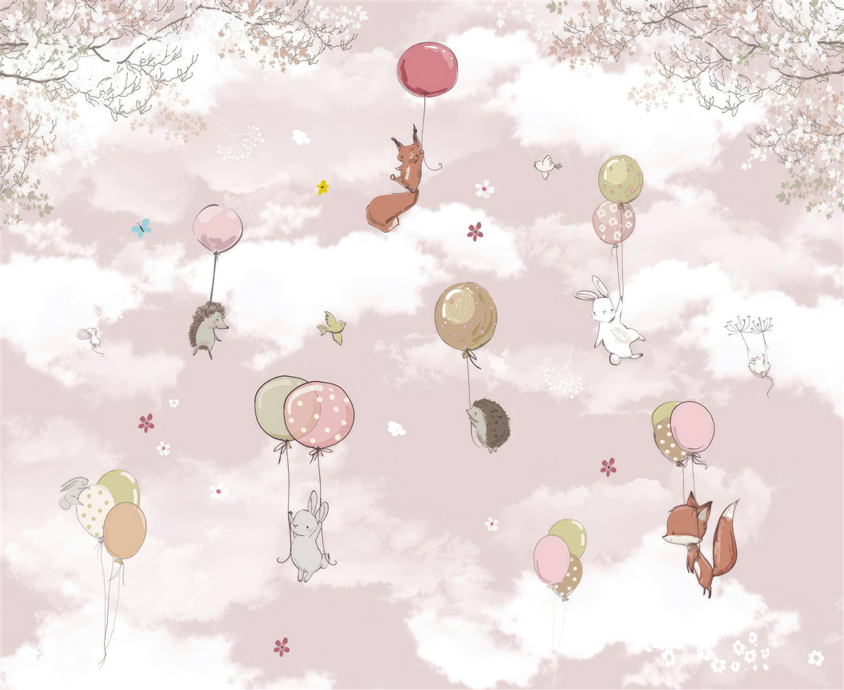 Papier peint les animaux volent en tenant des ballons