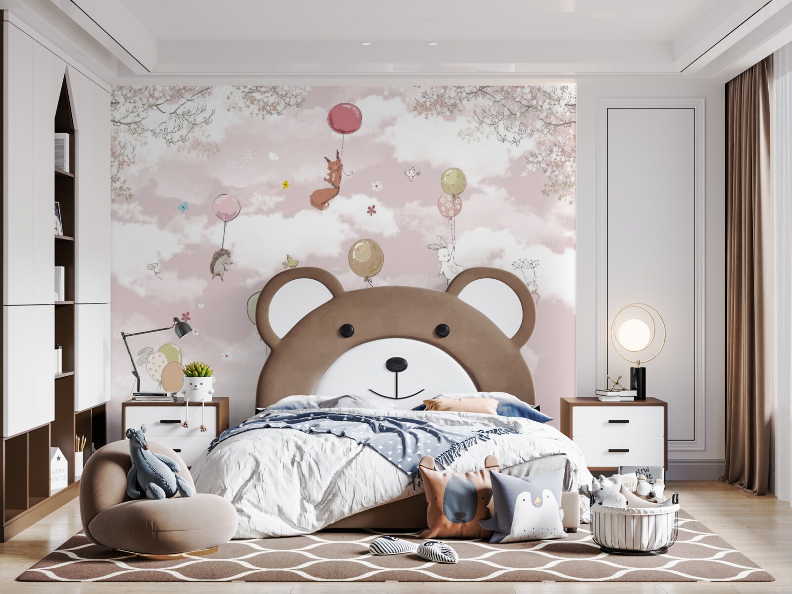 Papier peint les animaux volent en tenant des ballons