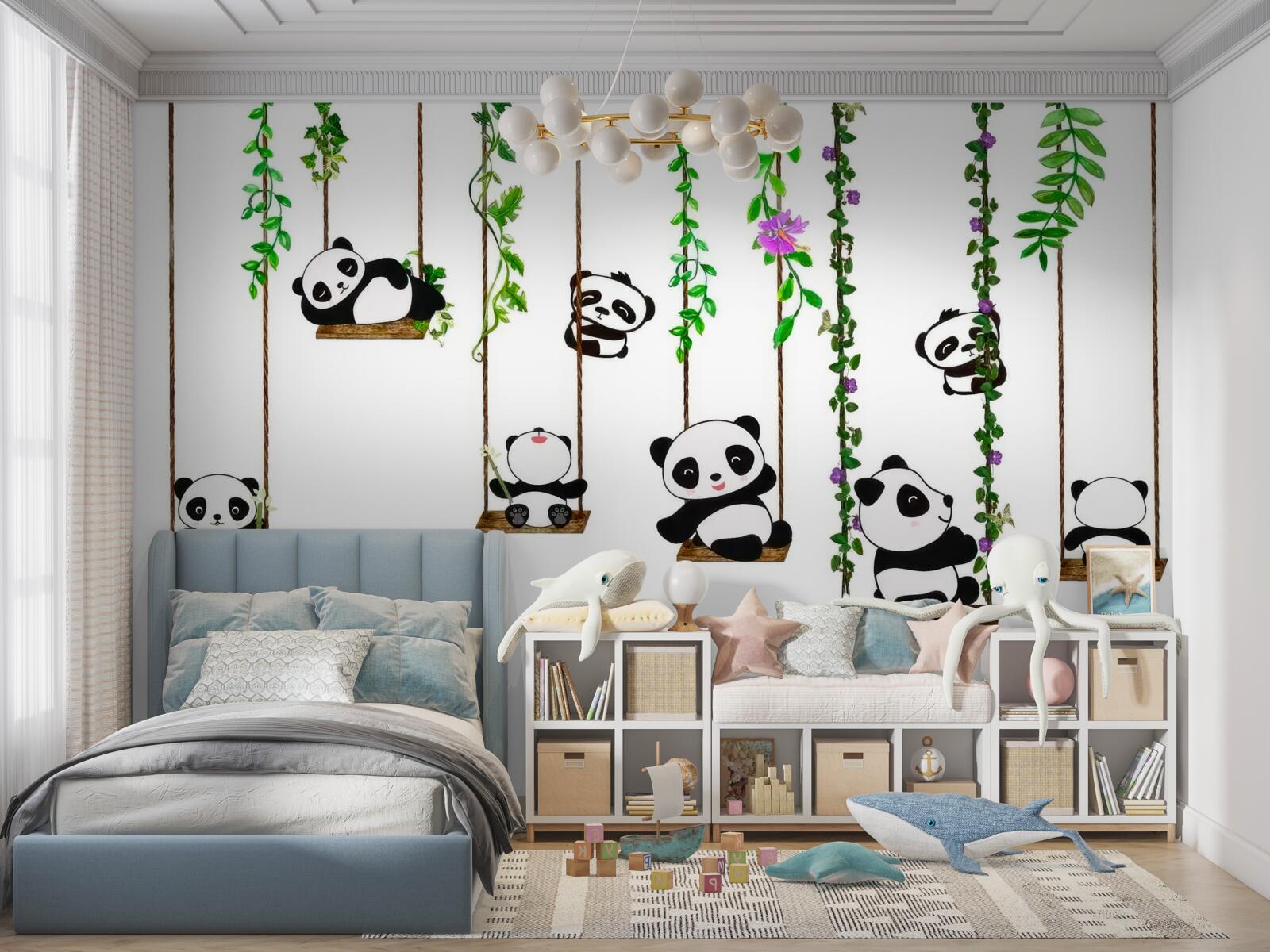 Papier peint balançoire verte balançoire pandas heureux